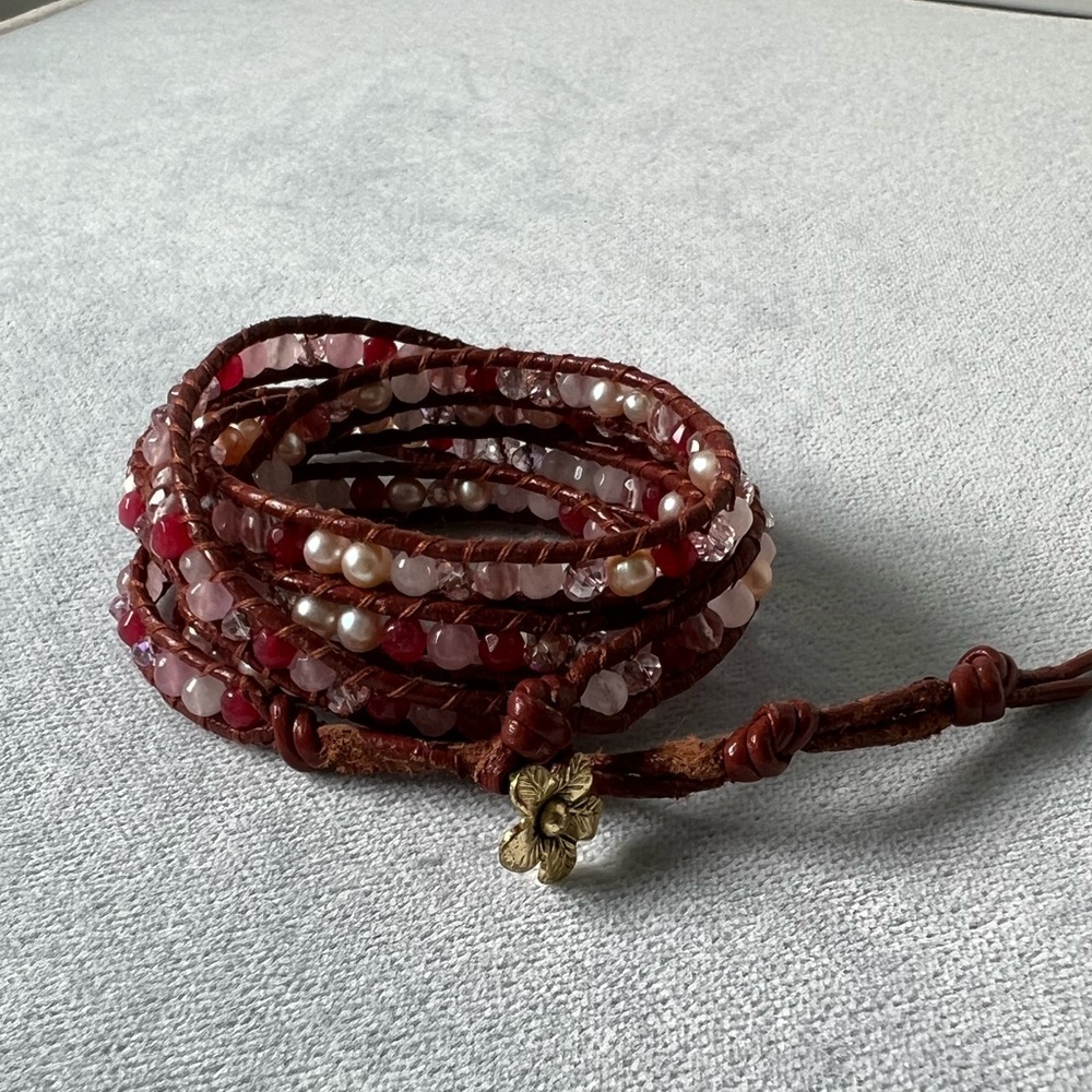 Leather Beaded Wrap Bracelet